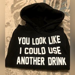 Adult Bowery Supply Co pullover Hoodie (quote) on front Black size L great shape